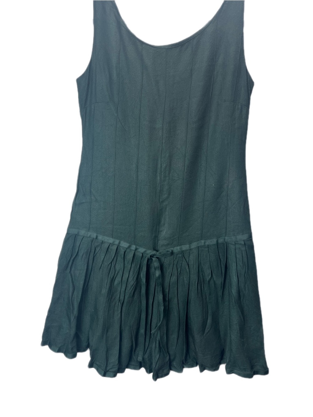 Vintage Inspired Forest Green Drop Waist Dress Sleeveless Ruffle Hem Mini Dress